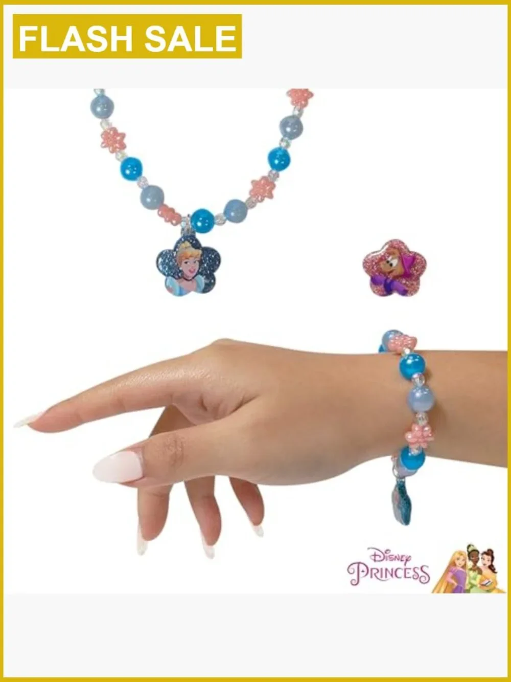 Disney Princess Jewelry Set - Necklace, Bracelet, Ring - Dress Up Toy for Kids